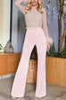 Karleedress Feather-Paneled Long Sleeves Bell Bottoms Sequin Jumpsuit