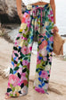 Karleedress Drawstring Elastic Waist Wide Leg Floral Print Pants