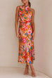 Karleedress Tie Back Halter Sleeveless Waisted Maxi Floral Dress