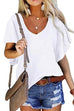 Karleedress V Neck Ruffle Sleeves Loose T Shirt