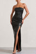 Karleedress Strapless High Slit Faux Leather Bodycon Maxi Dress