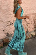 Karleedress Cowl Neck Backless Tie Dye Hoodied Maxi Dress