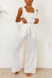 Karleedress Square Collar Crop Tank Top Tie Waist Wide Leg Pants Cotton Linen Set