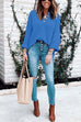 Karleedress Buttons V Neck Side Split Waffle Knit Sweater