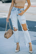 Karleedress Raw Hem Ripped Hole Cropped Jeans