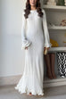 Karleedress Bell Sleeves Back Lace-up Ruffle Trim Maxi Dress