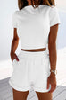 Karleedress Short Sleeve Crop Top Elastic Waist Rolled Hem Shorts Set