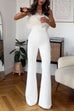 Karleedress Strapless Feather Tube Top Flare Bottoms Jumpsuit