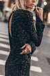 Karleedress Long Sleeves Back Cut Out Sequin Midi Dress