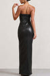 Karleedress Strapless High Slit Faux Leather Bodycon Maxi Dress