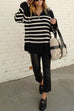 Karleedress Turtleneck Zip Up Striped Pullover Sweater