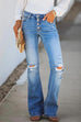 Karleedress Flare Bottoms Ripped Buttons Jeans