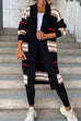 Karleedress Open Front Color Block Striped Splice Long Sweater Cardigan