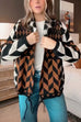 Karleedress Button Down Drawstring Hem Geometric Pattern Sweater Cardigan