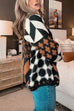 Karleedress Button Down Drawstring Hem Geometric Pattern Sweater Cardigan