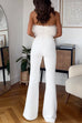 Karleedress Strapless Feather Tube Top Flare Bottoms Jumpsuit