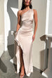 Karleedress One Shoulder High Slit Satin Maxi Party Dress