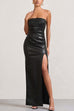 Karleedress Strapless High Slit Faux Leather Bodycon Maxi Dress