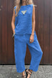 Karleedress Casual Sleeveless Pullover Top Wide Leg Pants Cotton Linen Set