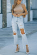 Karleedress Raw Hem Ripped Hole Cropped Jeans