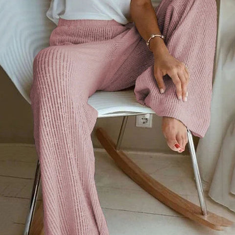 Karleedress Elastic Waist Wide Leg Solid Knit Pants