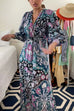 V Neck Long Sleeves Tie Waist Printed Maxi Dress