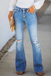 Karleedress Flare Bottoms Ripped Buttons Jeans