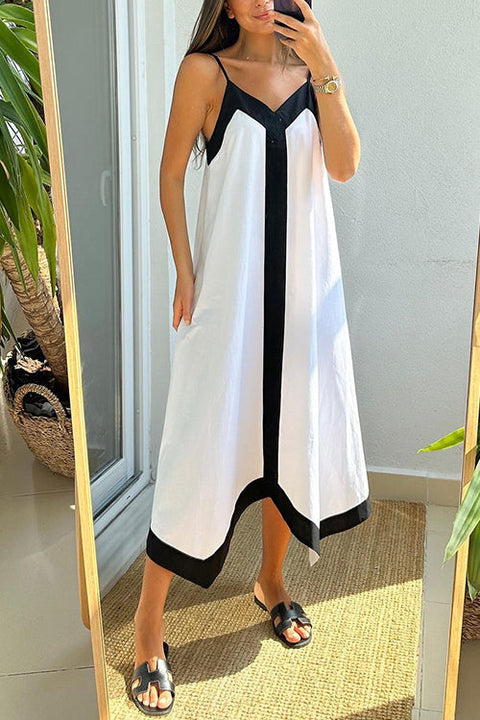 Karleedress V Neck Color Block Midi Cami Vacation Dress