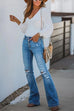 Karleedress Flare Bottoms Ripped Buttons Jeans