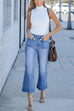 Karleedress Patch Pocket Straight Wide Leg Cropped Jeans