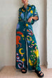 Karleedress Cartoon Printed Rolled Up Sleeves Blouse Shirt Wide Leg Pants Holiday Set