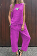 Karleedress Casual Sleeveless Pullover Top Wide Leg Pants Cotton Linen Set