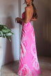 Karleedress Spaghetti Strap Open Back High Slit Floral Maxi Dress