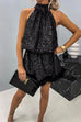 Karleedress Halter Sleeveless Feather Hem Sequin Dress