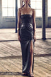 Karleedress Strapless High Slit Faux Leather Bodycon Maxi Dress