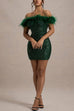 Karleedress Off Shoulder Feather Trim Sequin Mini Party Dress