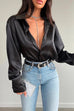 Karleedress Chic Long Sleeves Button Down Satin Bouse Shirt