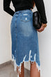 Karleedress Irregular Frayed Hem Ribbed Denim Skirt