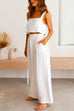 Karleedress Square Collar Cami Crop Top Wide Leg Pants Cotton Linen Set