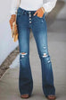 Karleedress Flare Bottoms Ripped Buttons Jeans