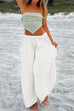 Karleedress Drawstring Waist Pockets Wide Leg Cotton Linen Pants