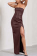 Karleedress Strapless High Slit Faux Leather Bodycon Maxi Dress