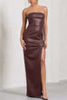 Karleedress Strapless High Slit Faux Leather Bodycon Maxi Dress