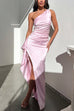 Karleedress One Shoulder High Slit Satin Maxi Party Dress