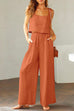 Karleedress Square Collar Cami Crop Top Wide Leg Pants Cotton Linen Set