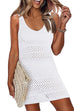 Karleedress Side Slit Crochet Hollow Out Beach Cover Up Tank Mini Dress