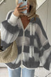 Karleedress Lantern Sleeves Button Down Color Block Stripes Sweater with Scarf