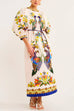 Karleedress 3/4 Puff Sleeves Back Slit Birdie Printed Maxi Dress