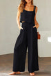 Karleedress Square Collar Cami Crop Top Wide Leg Pants Cotton Linen Set