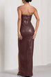 Karleedress Strapless High Slit Faux Leather Bodycon Maxi Dress